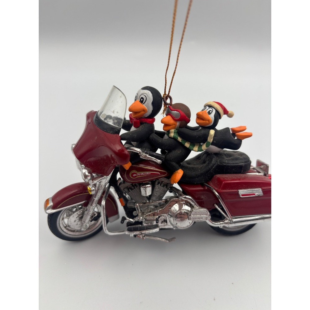 Harley Davidson Penguins on Electra‎ Glide Motorcycle Christmas Ornament Maroon